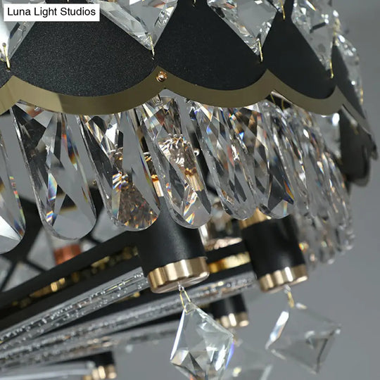 K9 Crystal Pendant Chandelier For Dining Room In Postmodern Black Design
