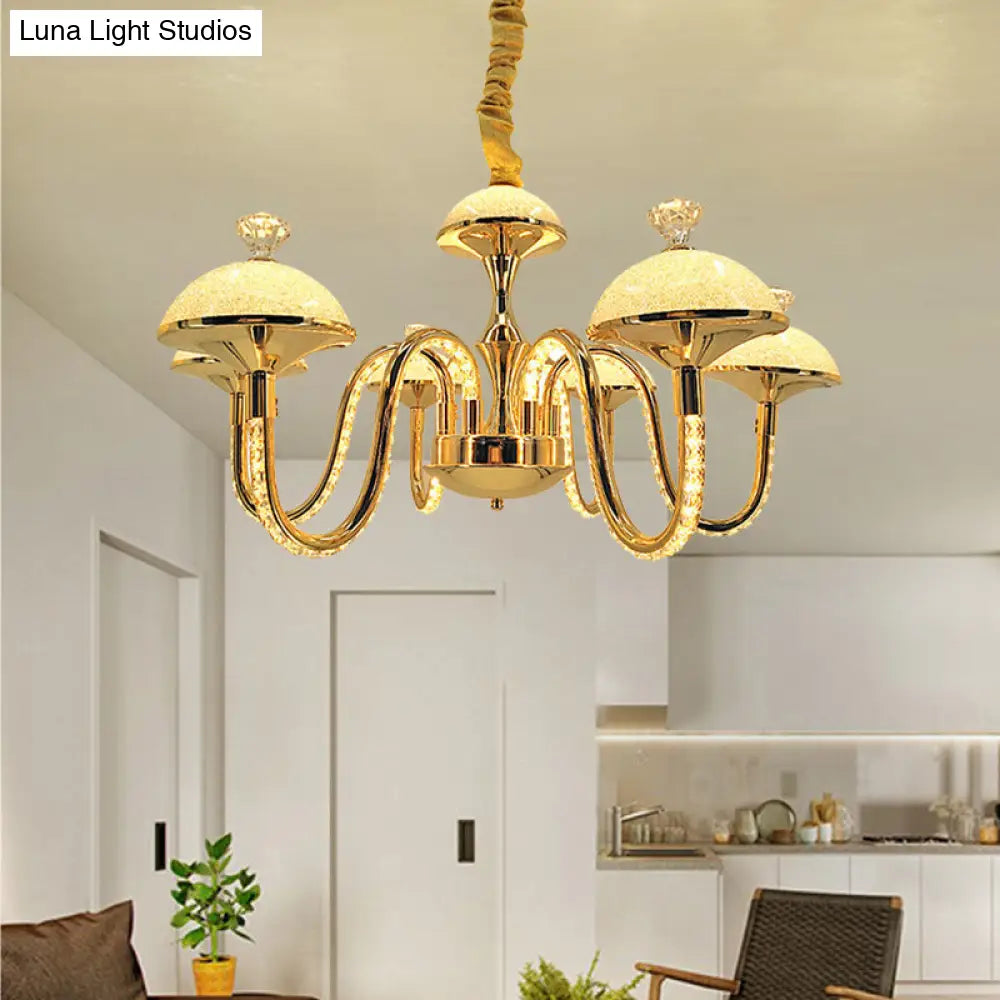 K9 Crystal Pendant Chandelier With Led Gold Hanging Light - Modernism Bowl Shape & Frosted Glass