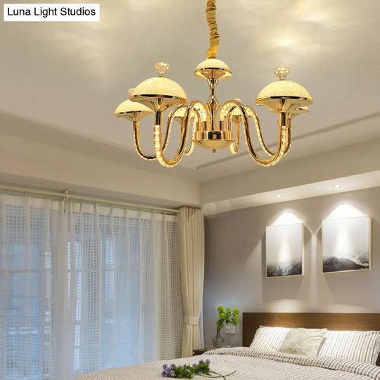 K9 Crystal Pendant Chandelier With Led Gold Hanging Light - Modernism Bowl Shape & Frosted Glass