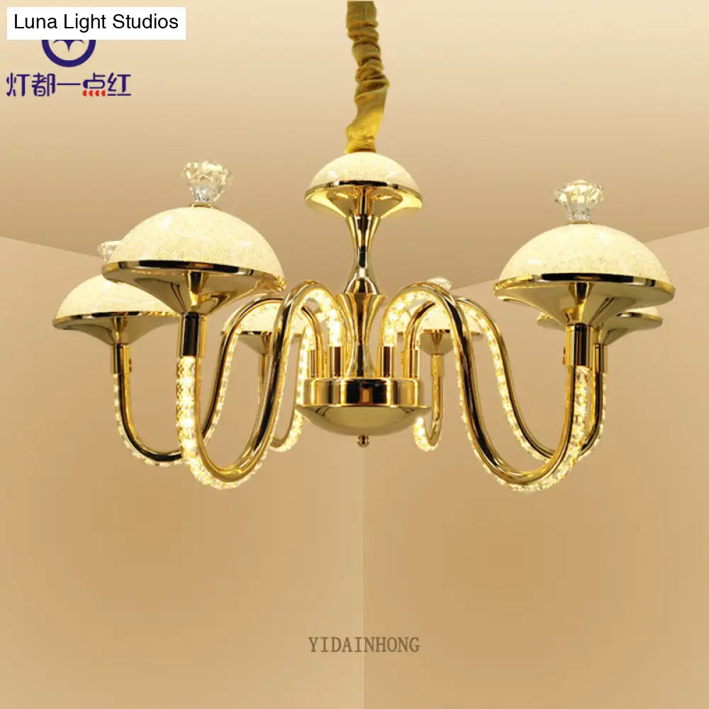 Modern K9 Crystal Pendant Chandelier With Frosted Glass Shade Gold