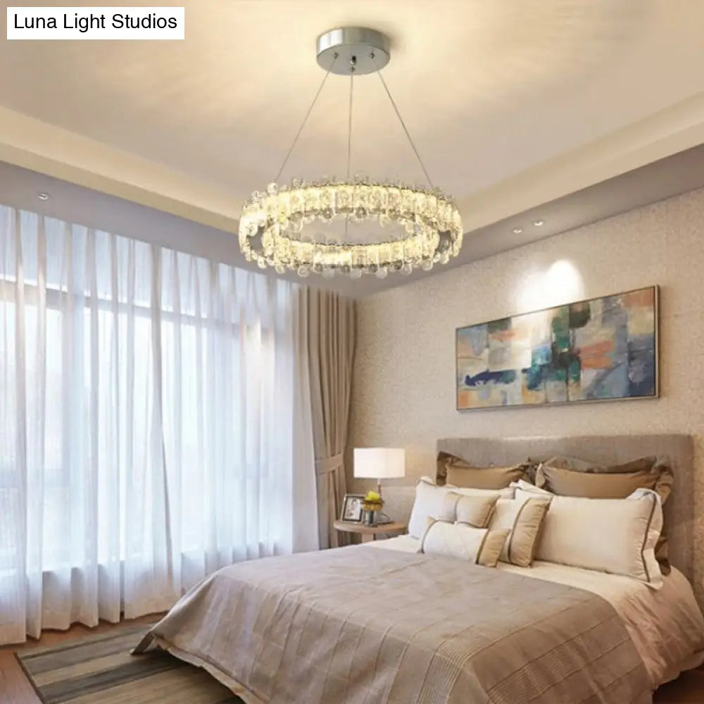 K9 Crystal Ring Led Pendant Light - Elegant Suspension Lamp With Chrome Finish