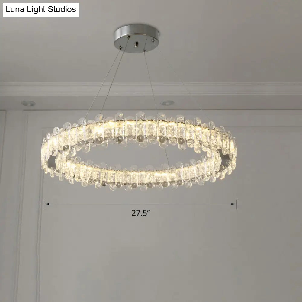 K9 Crystal Ring Led Pendant Light - Elegant Suspension Lamp With Chrome Finish