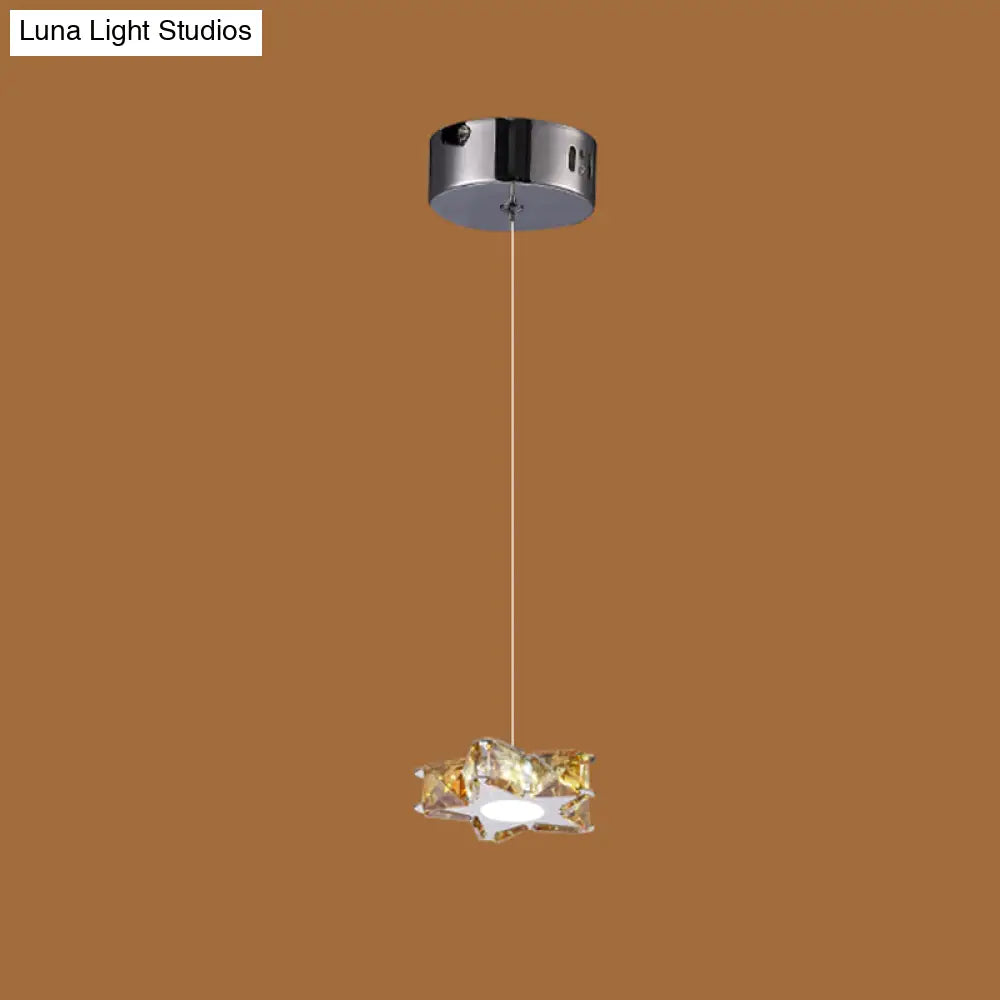 Modern K9 Crystal Star Pendant Ceiling Light With Led And Stainless-Steel Design 1 / Amber