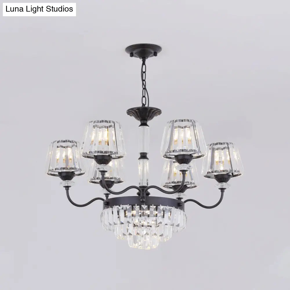 K9 Crystal Tapered Ceiling Light - Elegant 9-Head Black Chandelier For Dining Room