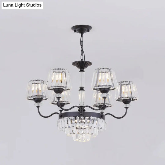 K9 Crystal Tapered Ceiling Light - Elegant 9-Head Black Chandelier For Dining Room