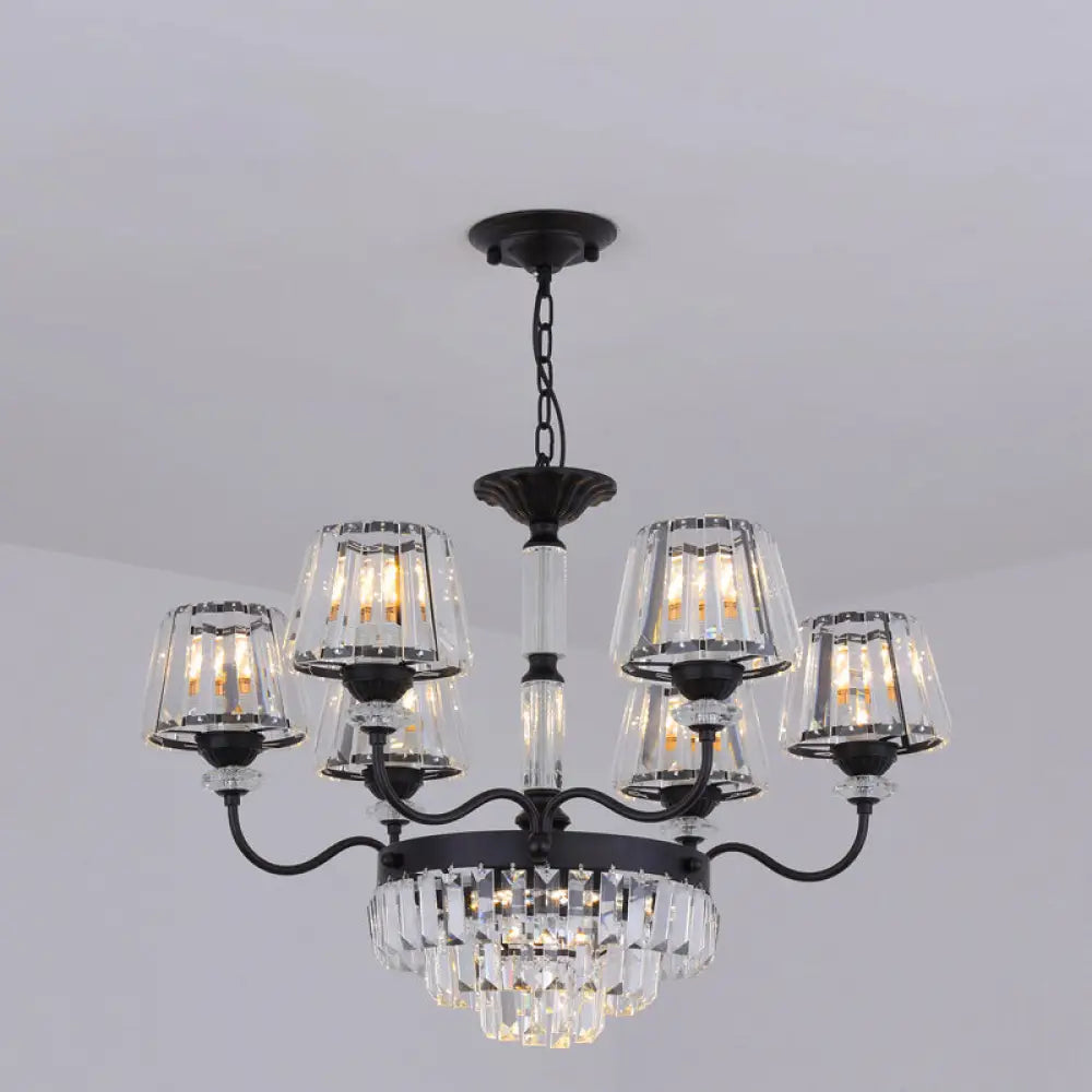 K9 Crystal Tapered Ceiling Light - Elegant 9-Head Black Chandelier For Dining Room