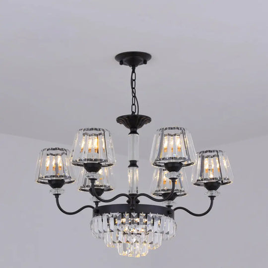 K9 Crystal Tapered Ceiling Light - Elegant 9-Head Black Chandelier For Dining Room