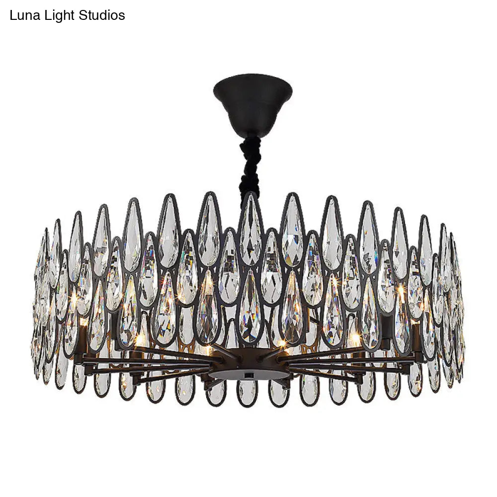 Artistic Black K9 Crystal Tear Drop Chandelier: Elegant Suspension Light For Living Room / Large