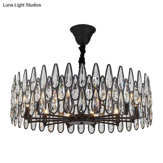 Artistic Black K9 Crystal Tear Drop Chandelier: Elegant Suspension Light For Living Room / Large