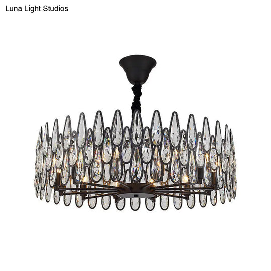 Artistic Black K9 Crystal Tear Drop Chandelier: Elegant Suspension Light For Living Room / Small