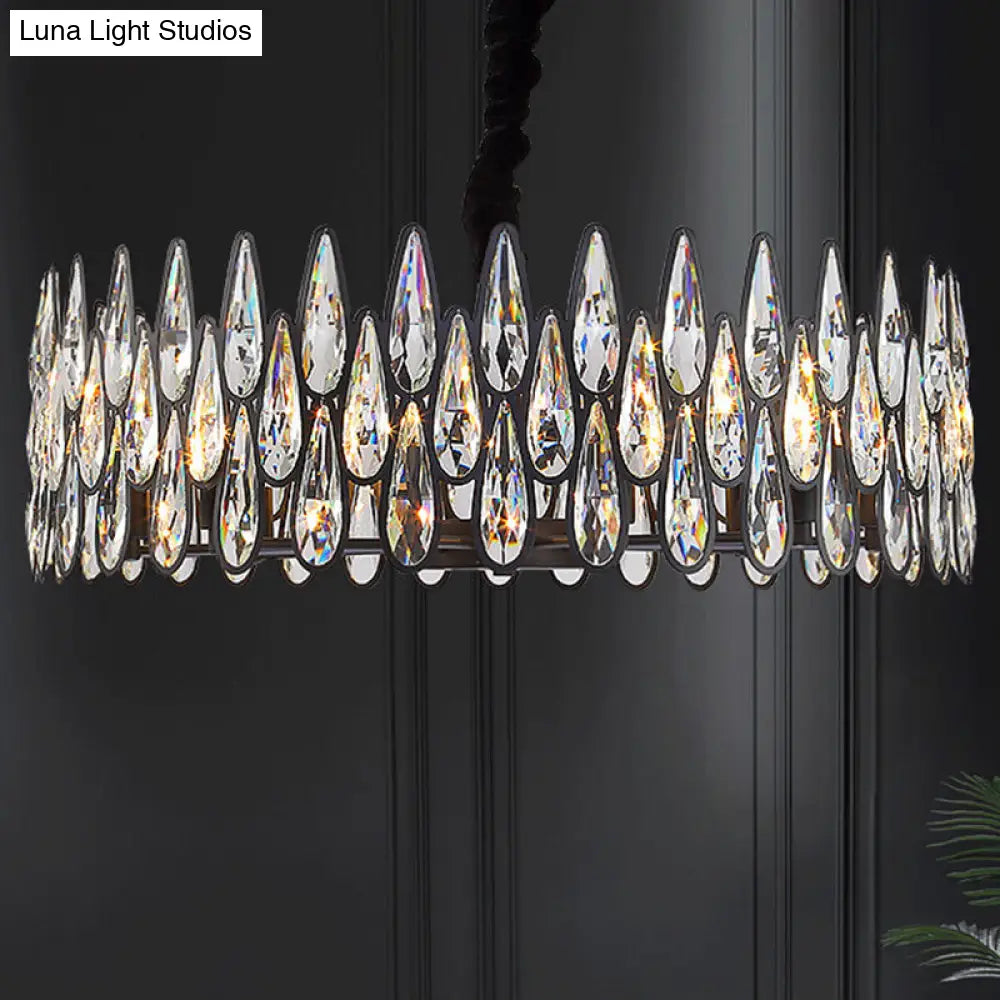 Artistic Black K9 Crystal Tear Drop Chandelier: Elegant Suspension Light For Living Room