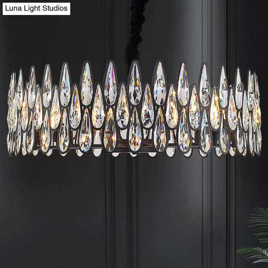 Artistic Black K9 Crystal Tear Drop Chandelier: Elegant Suspension Light For Living Room