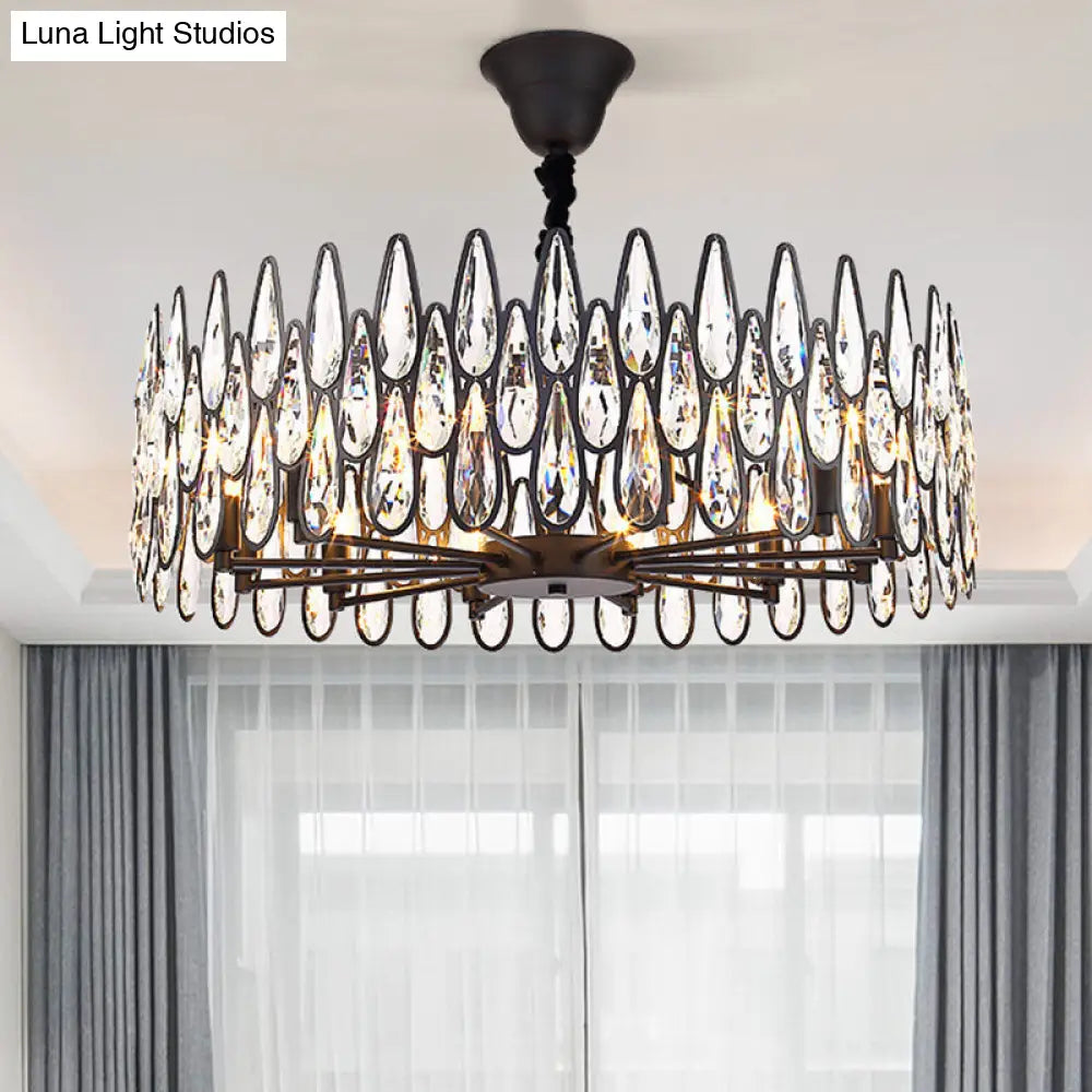 Artistic Black K9 Crystal Tear Drop Chandelier: Elegant Suspension Light For Living Room