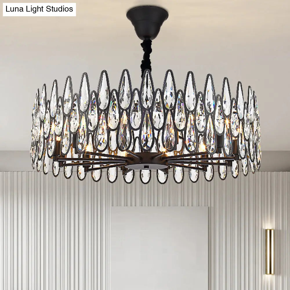 K9 Crystal Tear Drop Suspension Chandelier In Artistic Black For Living Room