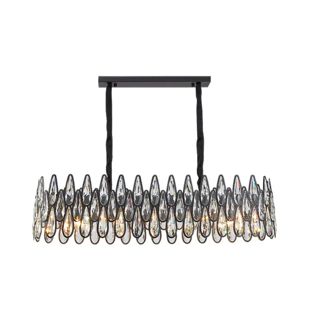 K9 Crystal Tear Drop Suspension Chandelier In Artistic Black For Living Room / Large Linear