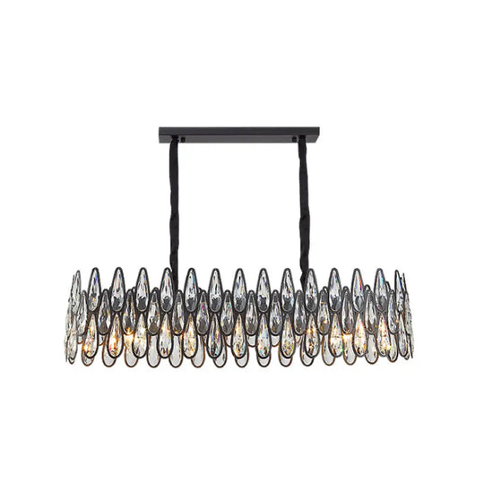 K9 Crystal Tear Drop Suspension Chandelier In Artistic Black For Living Room / Small Linear