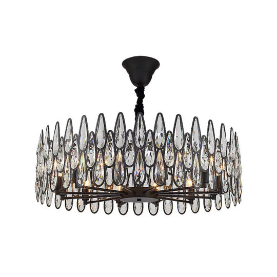 K9 Crystal Tear Drop Suspension Chandelier In Artistic Black For Living Room / Small Round