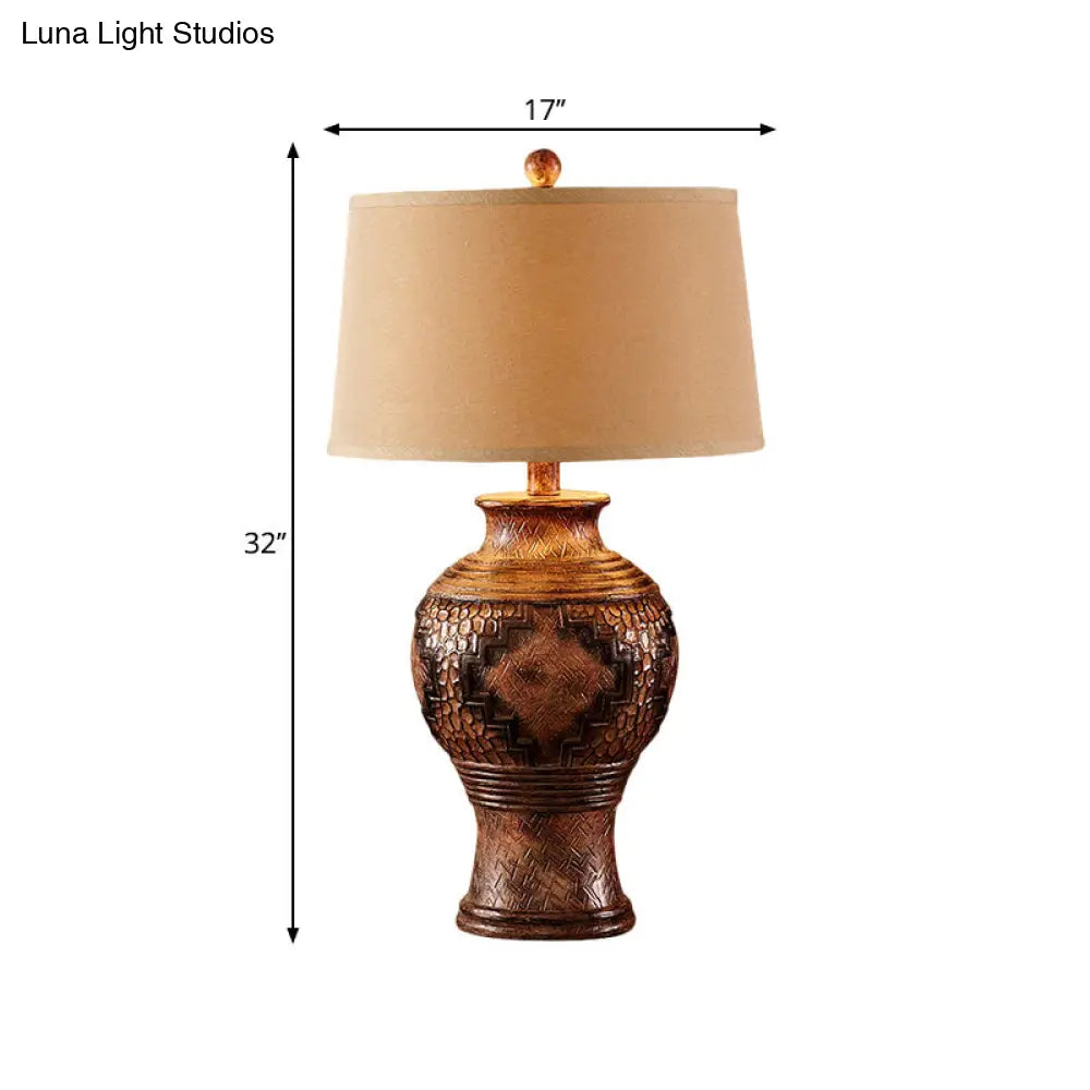 Retro Style Brown Desk Table Lamp With Vase-Shaped Base