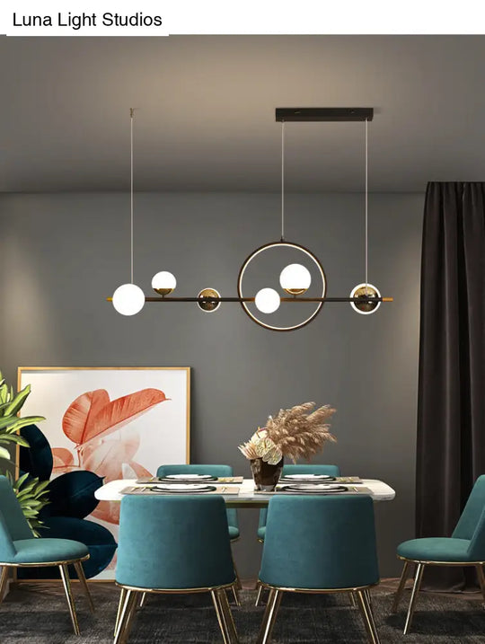 Karen’s 6 Light Modern Black Metal Spherical Glass Island Pendant Lighting For Dining Room