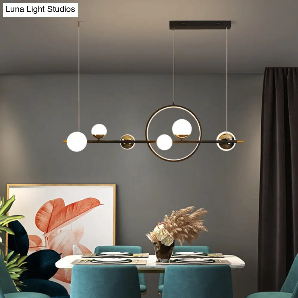 Modern Black Metal Pendant Light With Spherical Glass Shades - Perfect For Dining Table