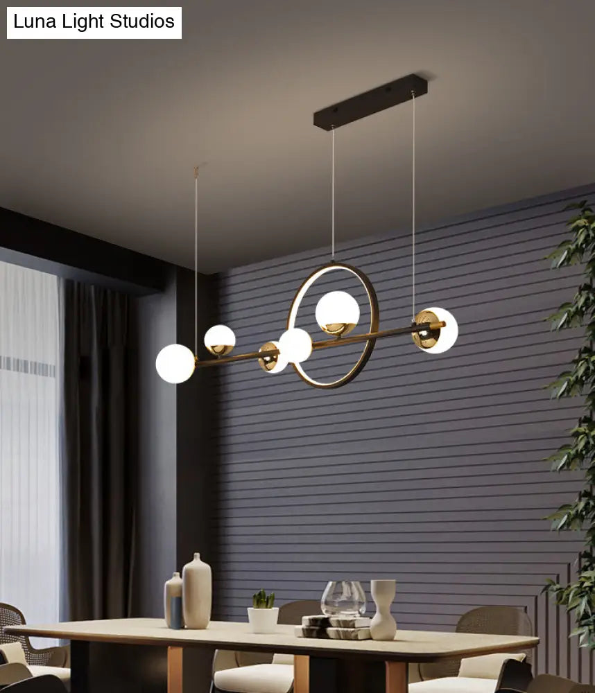 Karen’s 6 Light Modern Black Metal Spherical Glass Island Pendant Lighting For Dining Room