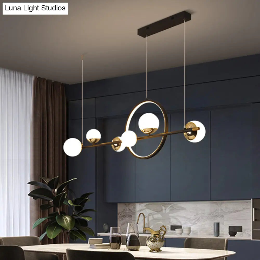 Karen’s 6 Light Modern Black Metal Spherical Glass Island Pendant Lighting For Dining Room