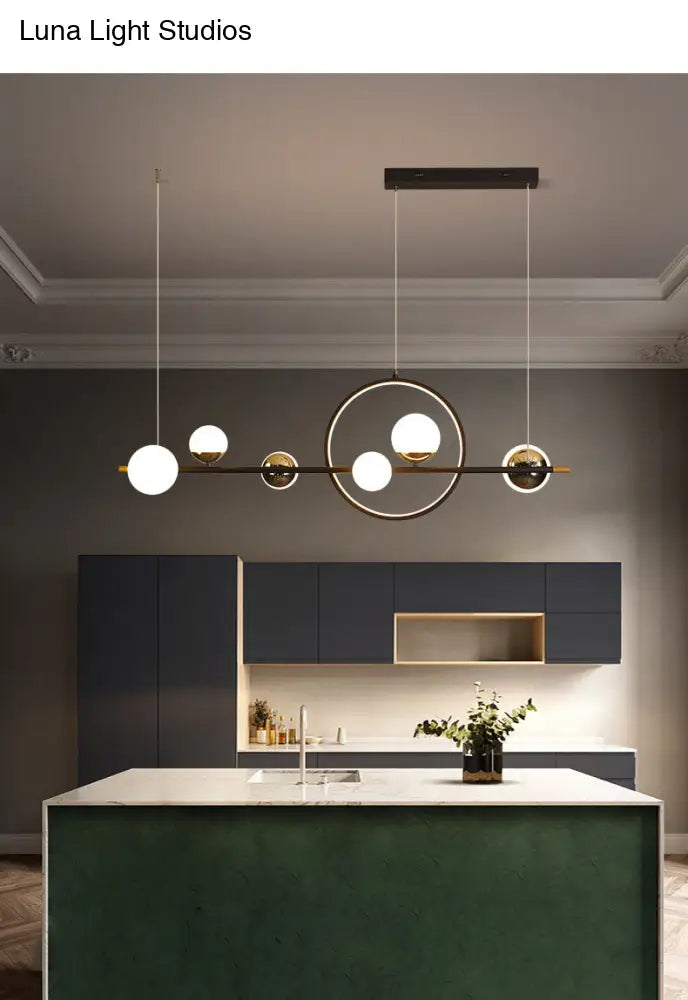 Modern Black Metal Pendant Light With Spherical Glass Shades - Perfect For Dining Table