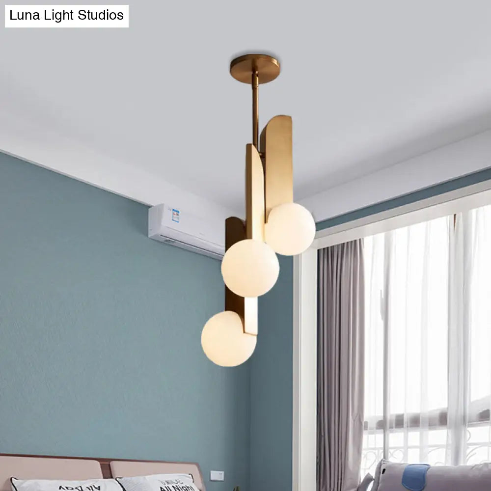 Colonial Gold Chandelier Pendant Light With Opal Frosted Glass For Bedroom - Pack Of 3 Bulbs