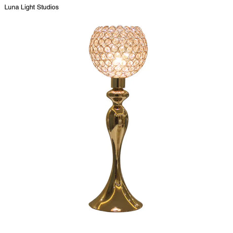 Kastra - Gold Curvaceous Nightstand Light Traditional Metal 1 Bulb Bedroom Table Lamp With Open Top