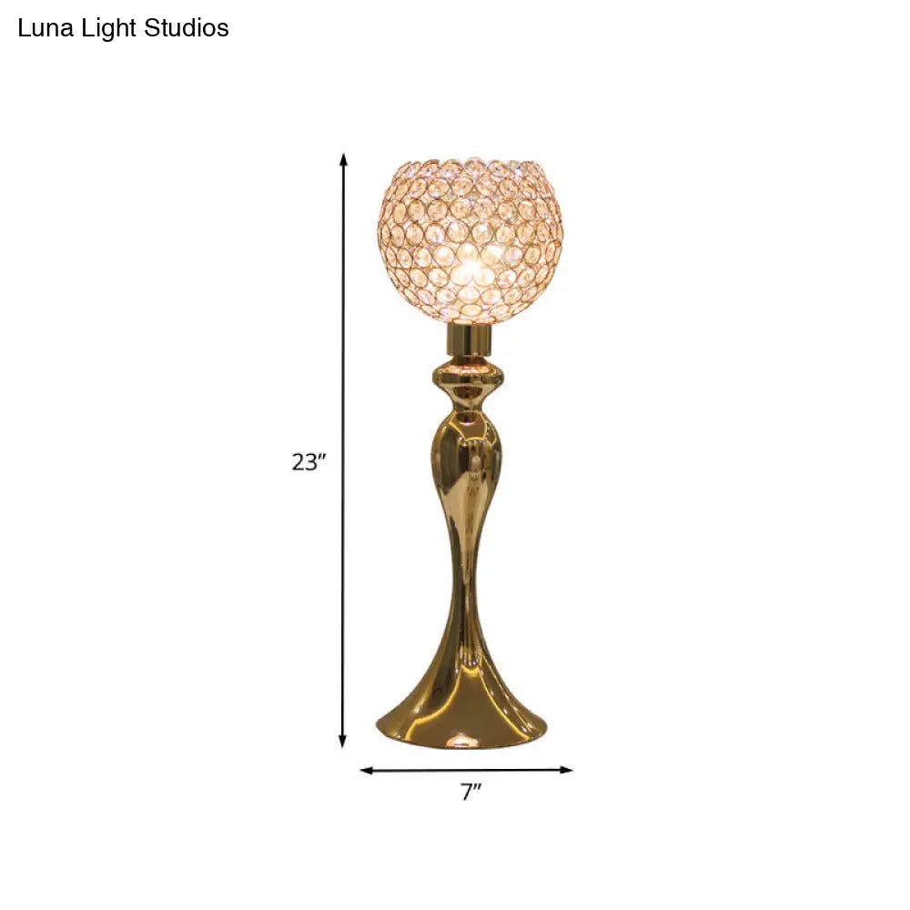 Traditional Metal Table Lamp With Crystal Shade - Gold Curvaceous Nightstand Light 1 Bulb Bedroom