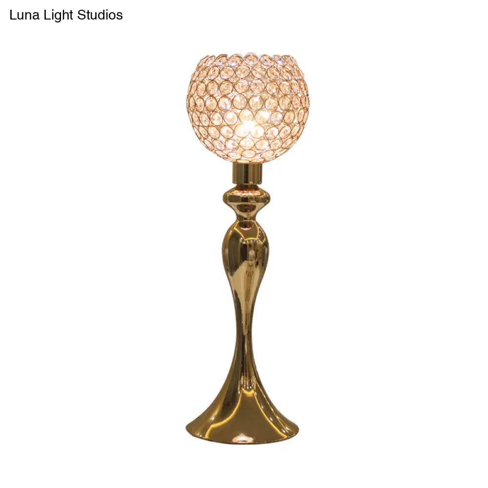 Traditional Metal Table Lamp With Crystal Shade - Gold Curvaceous Nightstand Light 1 Bulb Bedroom