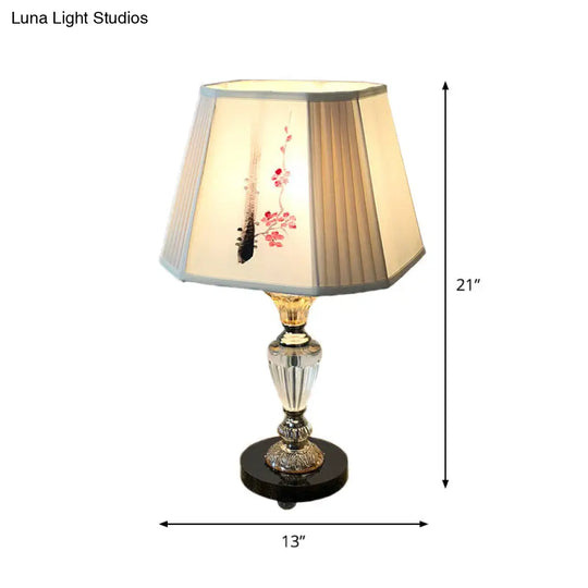 1-Light Panel Bell Table Lamp With Floral Painting Design - Contemporary Bedroom Lighting