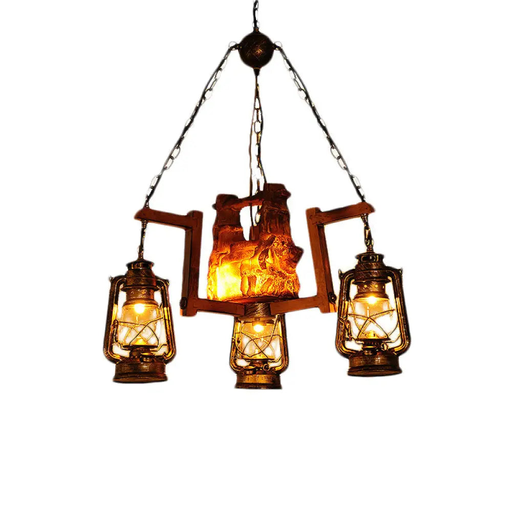 Kerosene Chandelier Pendant Light - 4-Light Metal Lamp In Dark Brown For Warehouse Ambiance