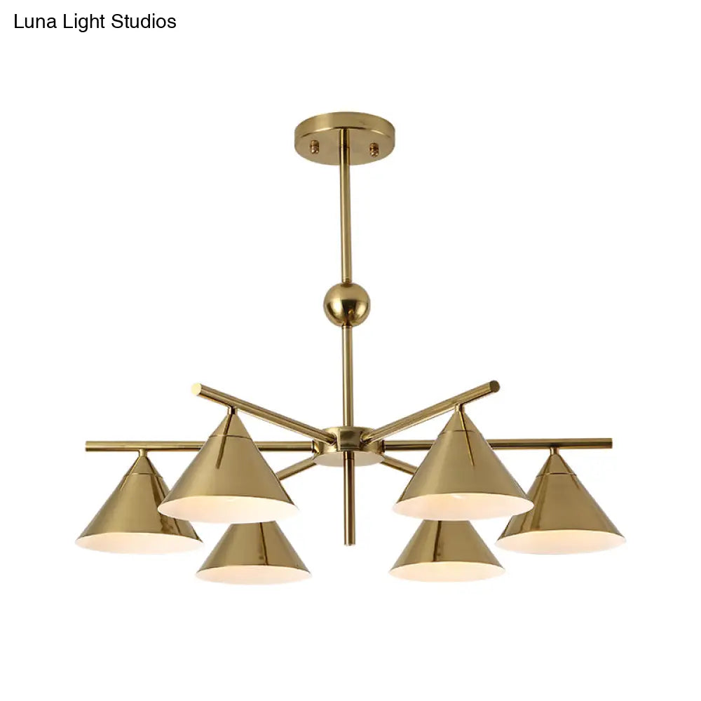 Kid Bedroom 6-Head Macaron Candy Colored Chandelier: Metallic Pyramid Design Hanging Light