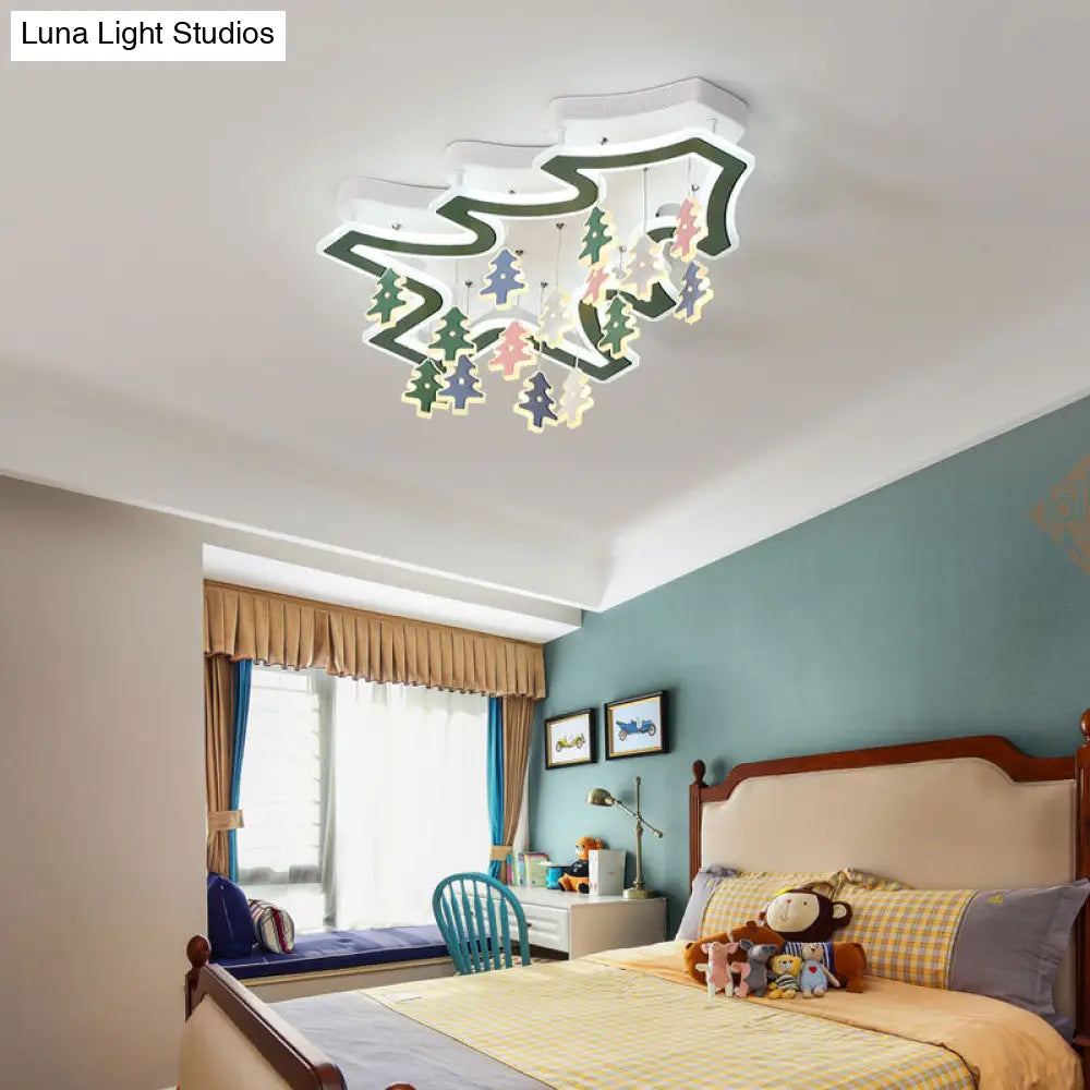 Kid Bedroom Ceiling Lamp: Modern Green Led Light With Pinaster Acrylic Mount