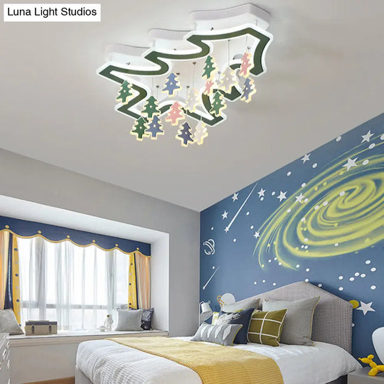 Kid Bedroom Ceiling Lamp: Modern Green Led Light With Pinaster Acrylic Mount / White
