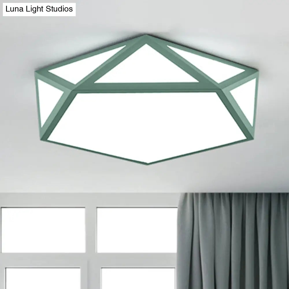 Kid Bedroom Macaron Acrylic Pentagon Ceiling Light With Metal Guard - Space - Saving Loft Mount