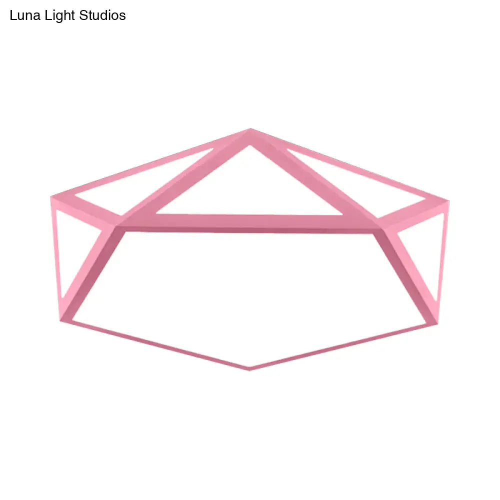 Kid Bedroom Macaron Acrylic Pentagon Ceiling Light With Metal Guard - Space - Saving Loft Mount