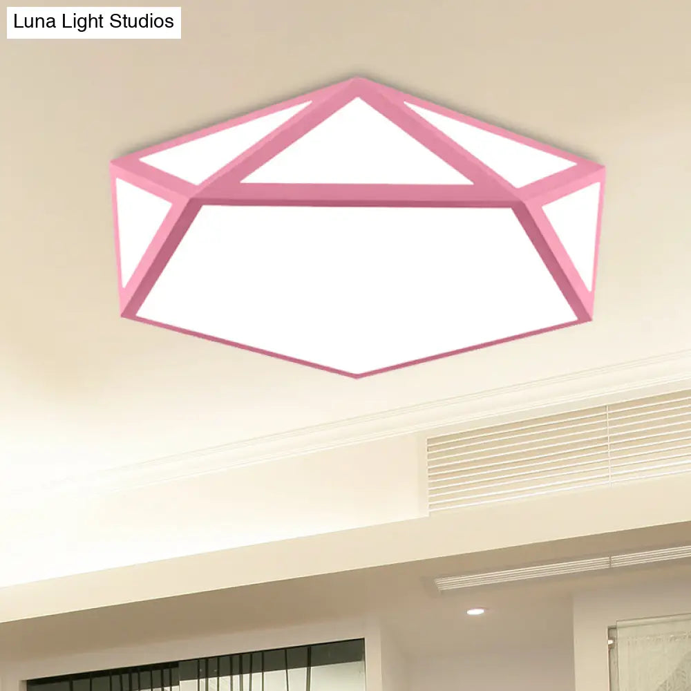 Kid Bedroom Macaron Acrylic Pentagon Ceiling Light With Metal Guard - Space - Saving Loft Mount