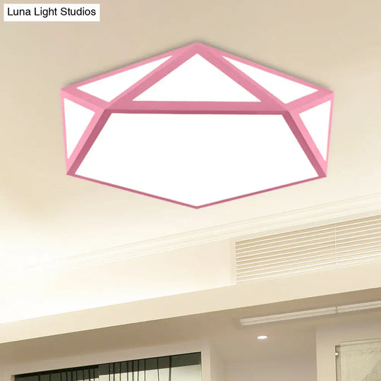 Kid Bedroom Macaron Acrylic Pentagon Ceiling Light With Metal Guard - Space - Saving Loft Mount