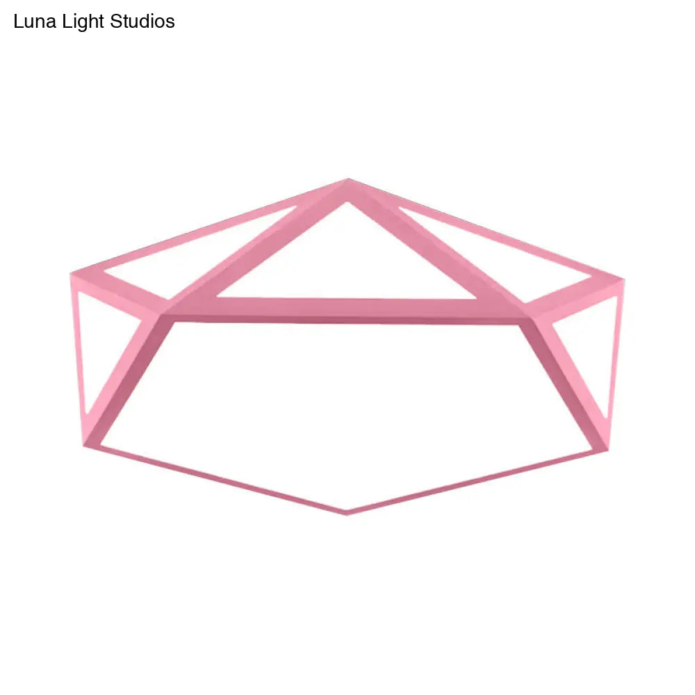 Kid Bedroom Macaron Acrylic Pentagon Ceiling Light With Metal Guard - Space-Saving Loft Mount