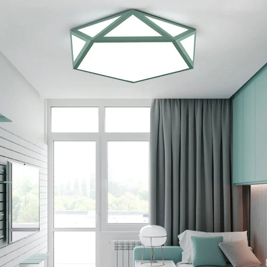 Kid Bedroom Macaron Acrylic Pentagon Ceiling Light With Metal Guard - Space - Saving Loft Mount