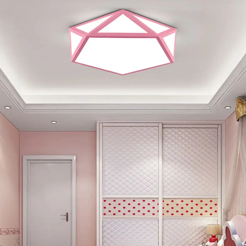 Kid Bedroom Macaron Acrylic Pentagon Ceiling Light With Metal Guard - Space - Saving Loft Mount