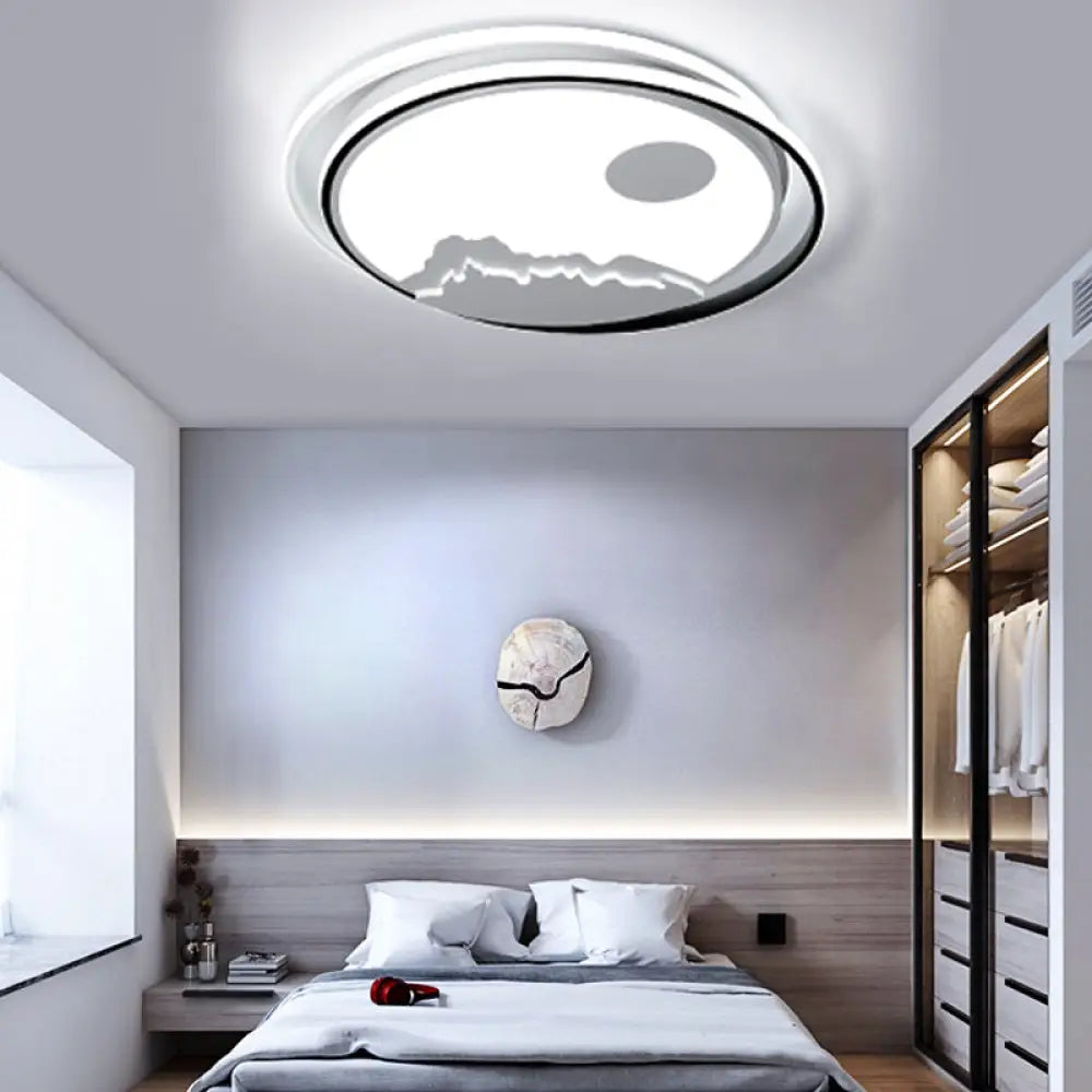 Kid Bedroom Mountain Sun Led Ceiling Light Modern White Acrylic Mount Black / 16