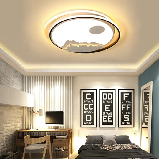 Kid Bedroom Mountain Sun Led Ceiling Light Modern White Acrylic Mount Black / 16 Warm