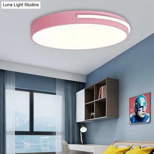 Kid Bedroom Nordic Acrylic Flush Mount Ceiling Lamp - Slim Round And Stylish Pink / 12