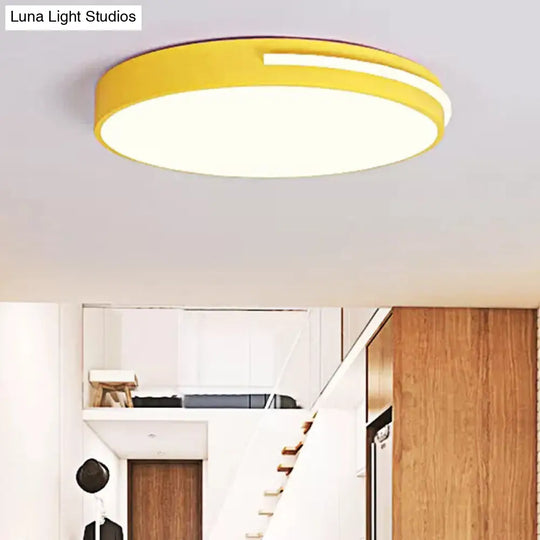 Kid Bedroom Nordic Acrylic Flush Mount Ceiling Lamp - Slim Round And Stylish Yellow / 12