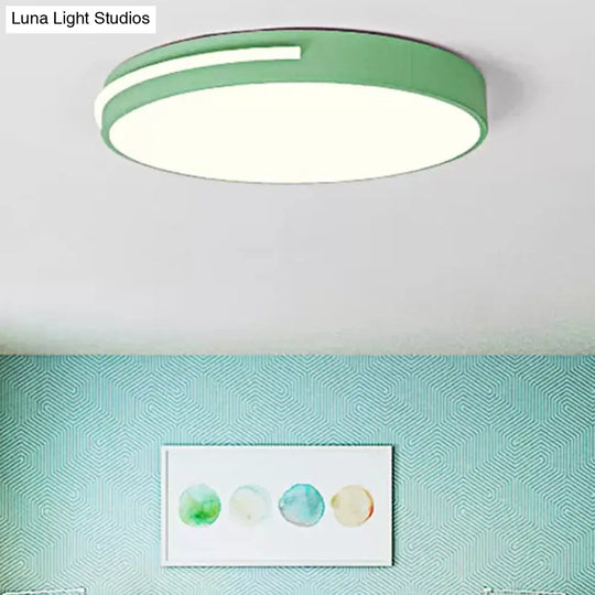 Kid Bedroom Nordic Acrylic Flush Mount Ceiling Lamp - Slim Round And Stylish Green / 12