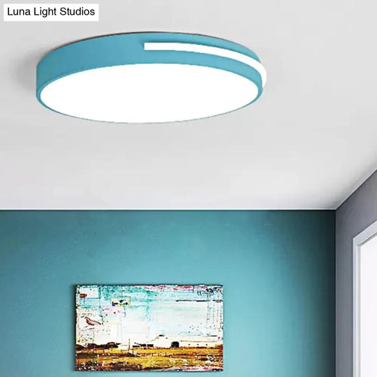 Kid Bedroom Nordic Acrylic Flush Mount Ceiling Lamp - Slim Round And Stylish Blue / 12