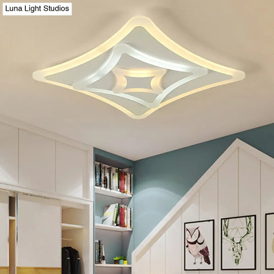 Kid Bedroom White Curved Ceiling Mount Acrylic Lamp - Contemporary Square Design